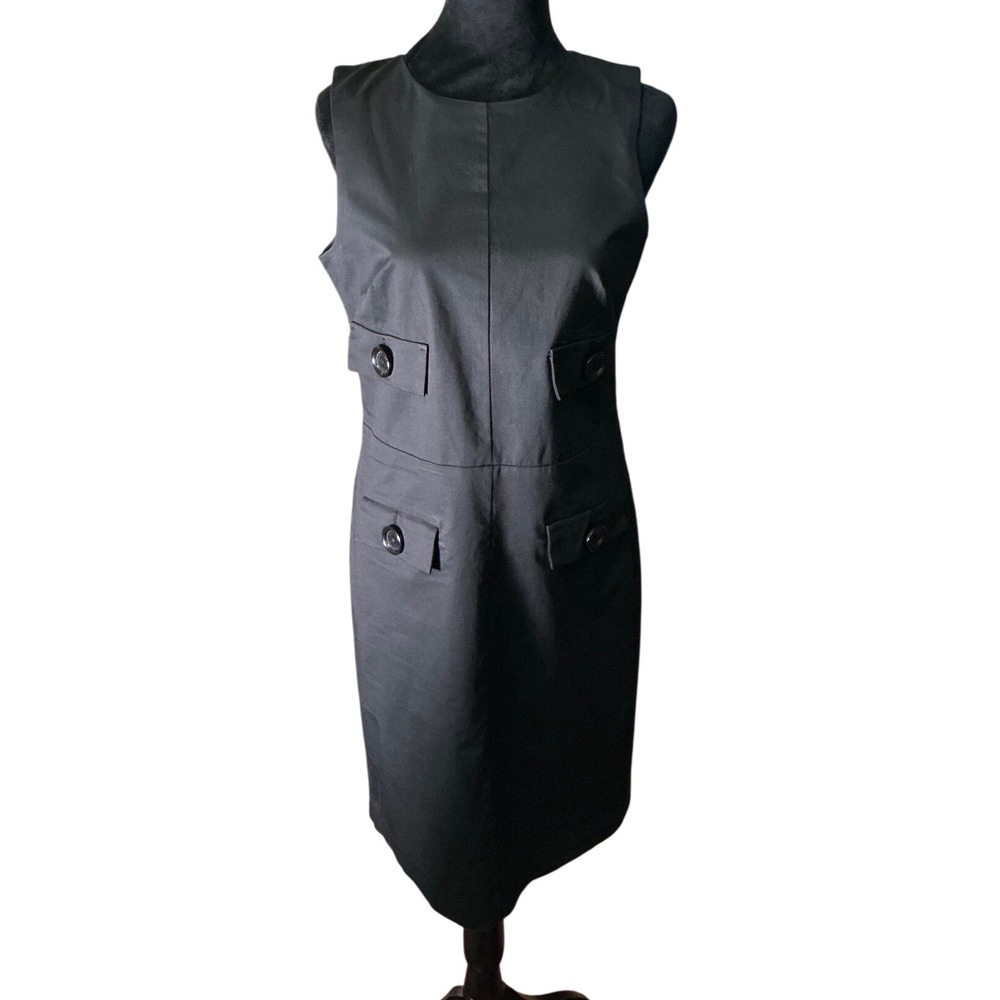 Michael Kors Vintage Black Sleeveless Sheath Dress Button Pocket Tailored Size 6
